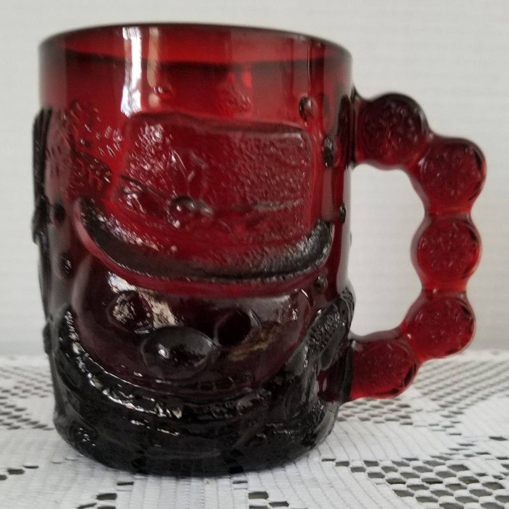 Vintage Arcoroc France Ruby Glass Snowman Mug